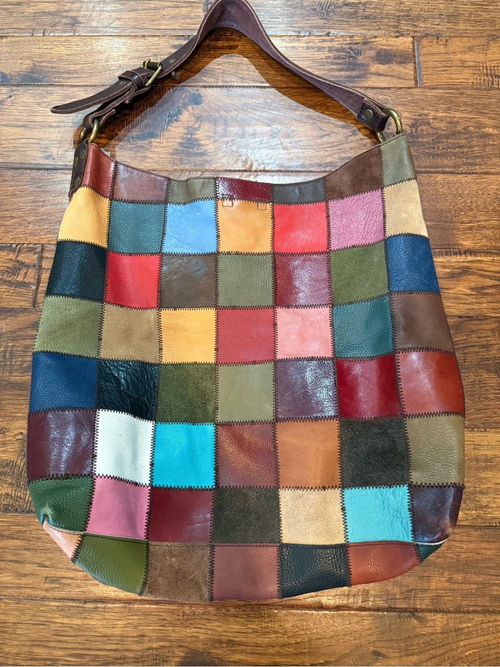 Rare Ugly Betty Lucky Brand Multicolor Patchwork Leather And Suede XXL Hobo - Picture 4 of 7